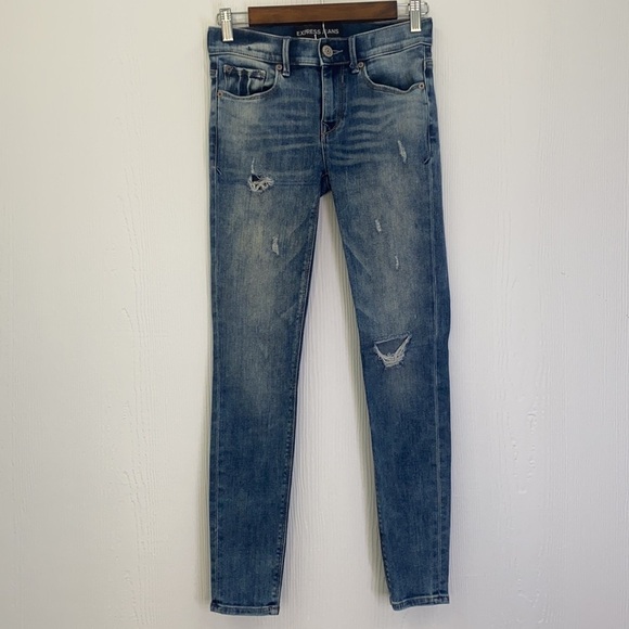 Express - Distressed Stonewashed Ankle Legging MIA Mid Rise Size 0R - Picture 2 of 12
